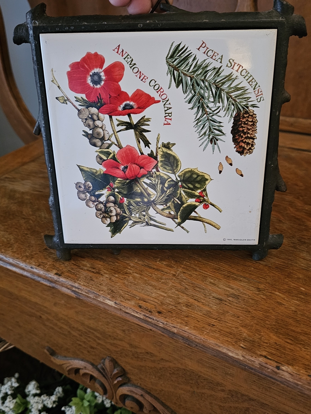 Vintage 1995 Marjolein Bastin Hallmark Botanical Trivet Tile Wall Art